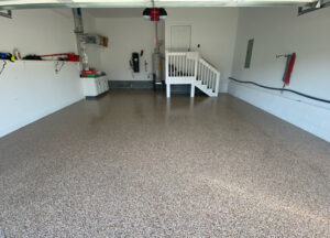 A surface coating project, highlighting the durability and glossiness of the finished floor.