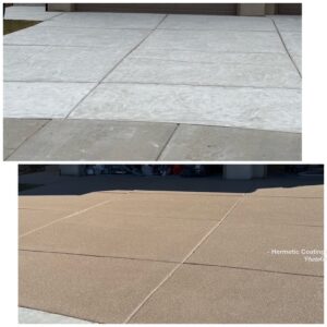 A pool deck with a slip-resistant coating, emphasizing the safety and aesthetic benefits of Hermetic Coatings' services.
