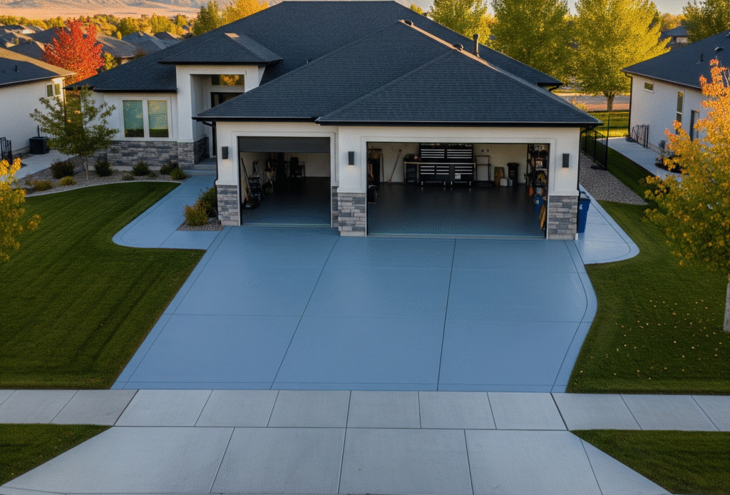 A Lehi, UT home with a polyurea-coated driveway and garage by Hermetic Coatings
